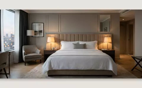 Fotorealistische Studioaufnahme von Hotelzimmer zum Thema Marriott Hotel, ISIN US5719032022, klare Lichtfuehrung - Foto: THN