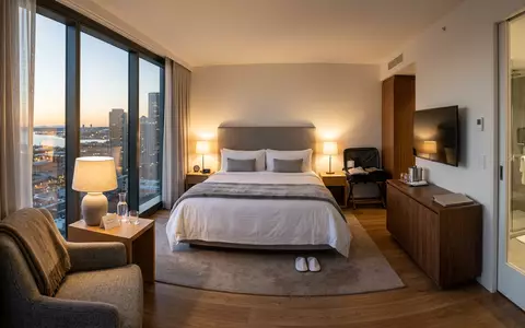 Fotorealistische Aufnahme von Hotelzimmer auf Reisen zum Thema Marriott Hotel, ISIN US5719032022, natuerliches Licht - Foto: THN