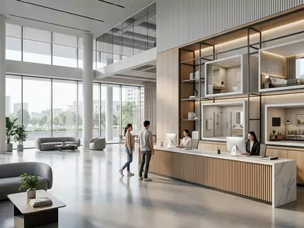 Architektur-Render im Hotellobby mit Hotelzimmer zum Thema Marriott Hotel, ISIN US5719032022, neutrales Tageslicht - Foto: THN