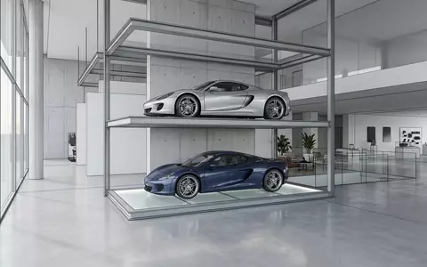 Architektur-Render im Autohandel mit Sportcoupé zum Thema Alpine A110, ISIN JP3725400000, neutrales Tageslicht - Foto: THN