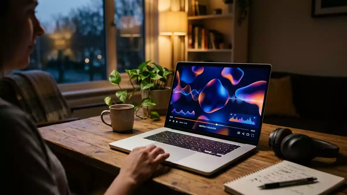 Fotorealistische Ansicht von Streaming-Laptop zu Hause in realer Umgebung, neutral