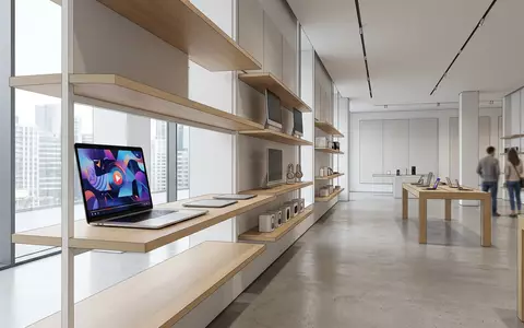 Architektur-Render im Elektronik-Fachmarkt mit Streaming-Laptop zum Thema Paramount+, ISIN US92556H2067, neutrales Tageslicht - Foto: THN