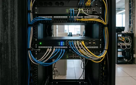 Fotorealistische Aufnahme von Netzwerk-Sicherheitsgerät im Büro zum Thema Palo Alto Firewall, ISIN US6974351057, natuerliches Licht - Foto: THN