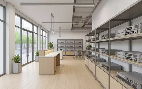 Architektur-Render im IT-Fachhandel mit Netzwerk-Sicherheitsgerät zum Thema Palo Alto Firewall, ISIN US6974351057, neutrales Tageslicht - Foto: THN