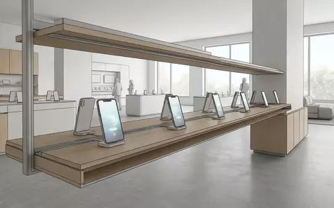 Architektur-Render im Elektronik-Fachmarkt mit Zahlungs-Smartphone zum Thema PayPal App, ISIN US70450Y1038, neutrales Tageslicht - Foto: THN