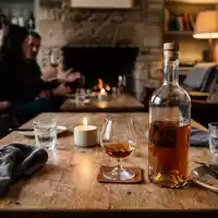 Fotorealistische Aufnahme von Weinbrand beim Abendessen zum Thema Rémy Martin Cognac, ISIN FR0000130395, natuerliches Licht - Foto: THN
