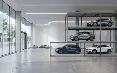 Architektur-Render im Autohaus mit Kompakt-SUV zum Thema Renault Austral, ISIN FR0000131906, neutrales Tageslicht - Foto: THN