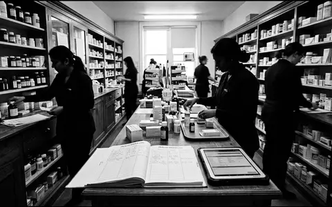 Schwarzweiss-Reportage mit Gesundheitsdokumente zum Thema Shop Apotheke, ISIN NL0012044747, hoher Kontrast, sachlich dargestellt - Foto: THN