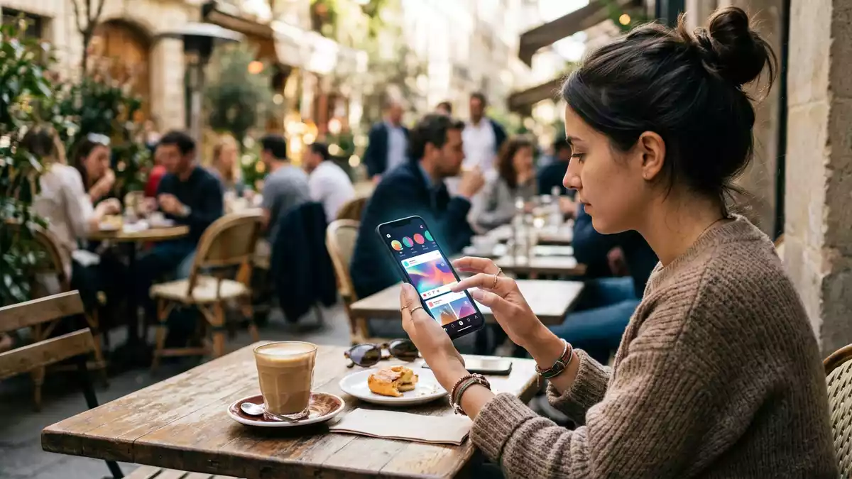 Fotorealistische Ansicht von Soziale Netzwerk-App im Alltag in realer Umgebung