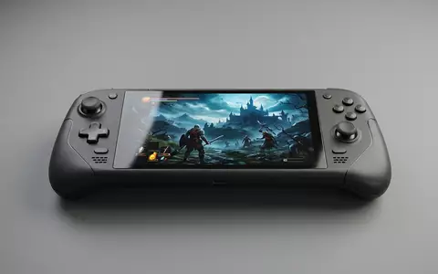 Fotorealistische Studioaufnahme von Handheld-Konsole zum Thema Nintendo Switch OLED, ISIN JP3756600007, klare Lichtfuehrung - Foto: THN