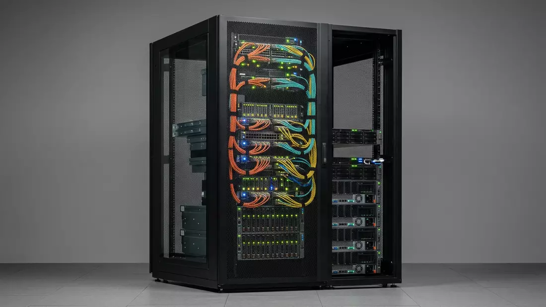 Fotorealistische Studioansicht von Serveranlage in neutraler Produktdarstellung