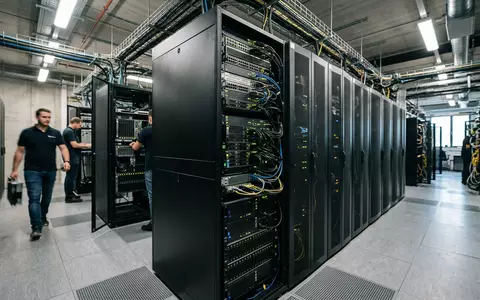 Fotorealistische Aufnahme von Serveranlage im Rechenzentrum zum Thema NTT Data Services, ISIN JP3735400008, natuerliches Licht - Foto: THN