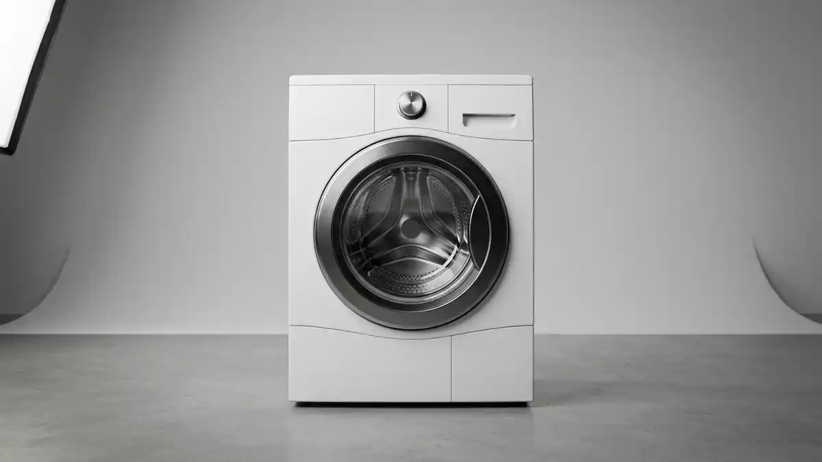 Fotorealistische Studioansicht von Waschmaschine in neutraler Produktdarstellung