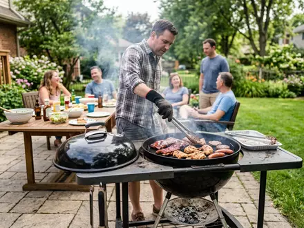 Fotorealistische Aufnahme von Kugelgrill im Garten zum Thema Weber Kugelgrill, ISIN US94770V1052, natuerliches Licht - Foto: THN