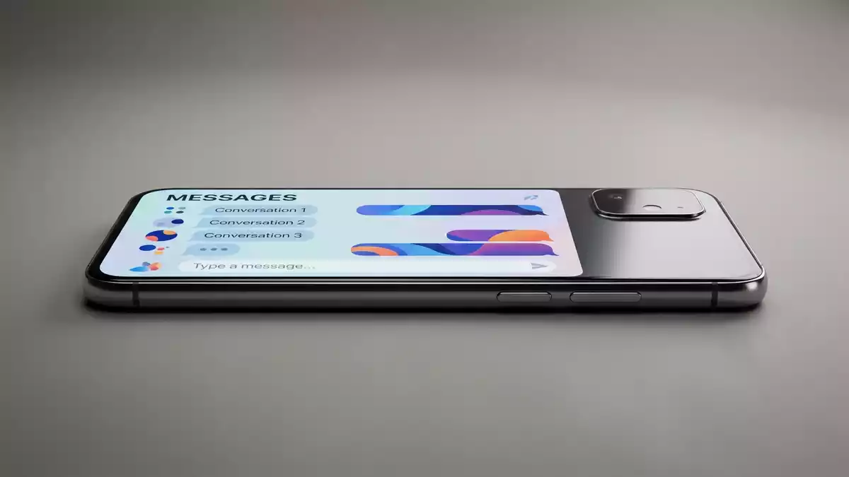 Fotorealistische Studioansicht von Messenger-App in neutraler Produktdarstellung