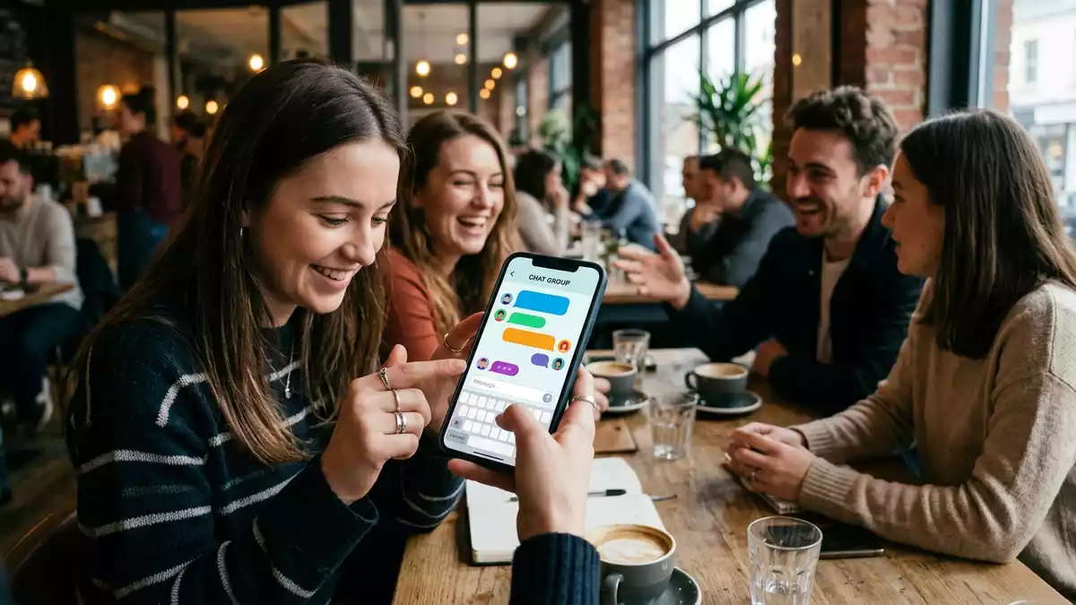 Fotorealistische Ansicht von Messenger-App im Alltag in realer Umgebung, neutral
