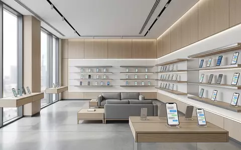 Architektur-Render im Elektronik-Fachmarkt mit Messenger-App zum Thema Snapchat+, ISIN US83304A1060, neutrales Tageslicht - Foto: THN