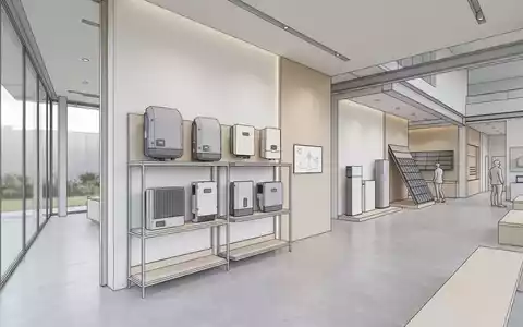 Architektur-Render im Solartechnik-Fachhandel mit Solarwechselrichter zum Thema SMA Wechselrichter Sunny Boy, ISIN DE000SMA1718, neutrales Tageslicht - Foto: THN