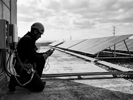 Schwarzweiss-Reportage mit Solarwechselrichter zum Thema SolarEdge Wechselrichter, ISIN IL0010824113, hoher Kontrast, sachlich dargestellt - Foto: THN
