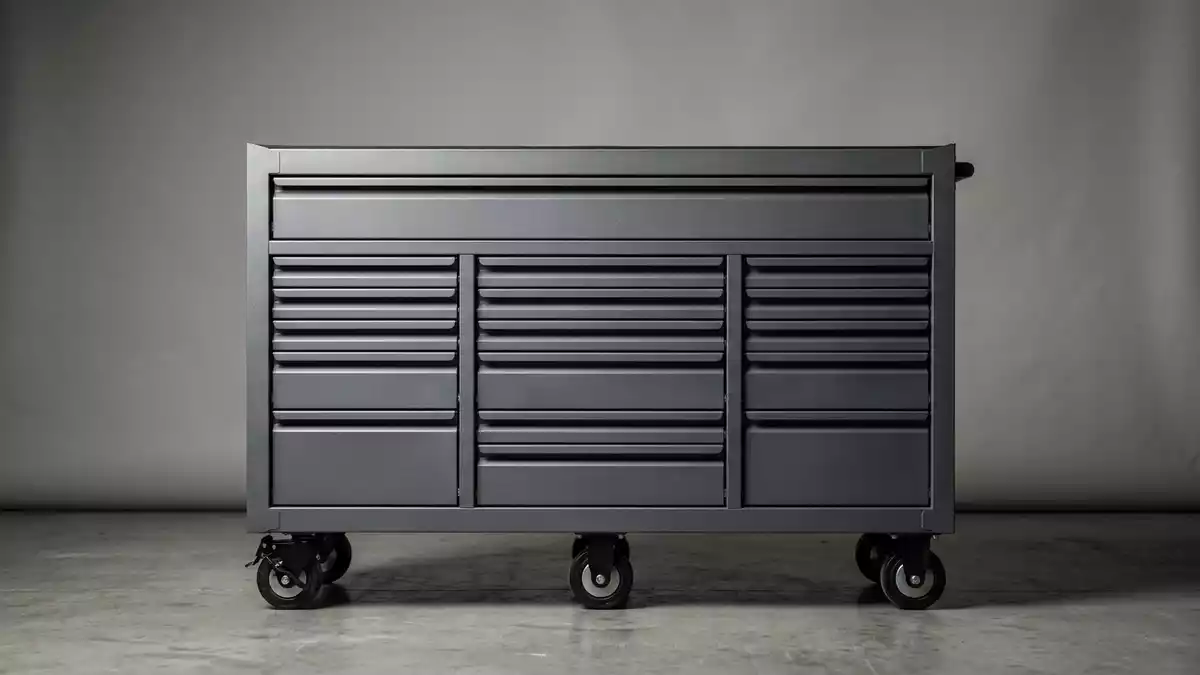 Fotorealistische Studioansicht von Werkzeugwagen in neutraler Produktdarstellung
