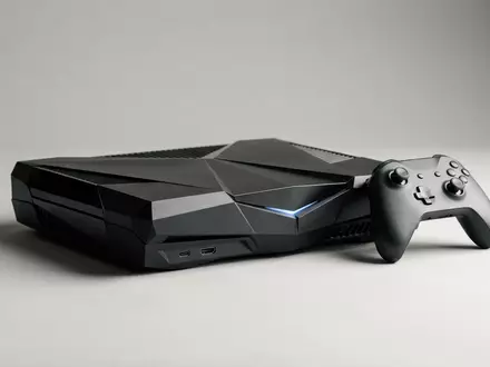 Fotorealistische Studioaufnahme von Spielkonsole zum Thema PlayStation 5, ISIN JP3435000009, klare Lichtfuehrung - Foto: THN