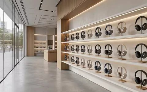 Architektur-Render im Elektronik-Fachmarkt mit Over-Ear-Kopfhörer zum Thema Sennheiser Momentum 4, ISIN CH0012549785, neutrales Tageslicht - Foto: THN