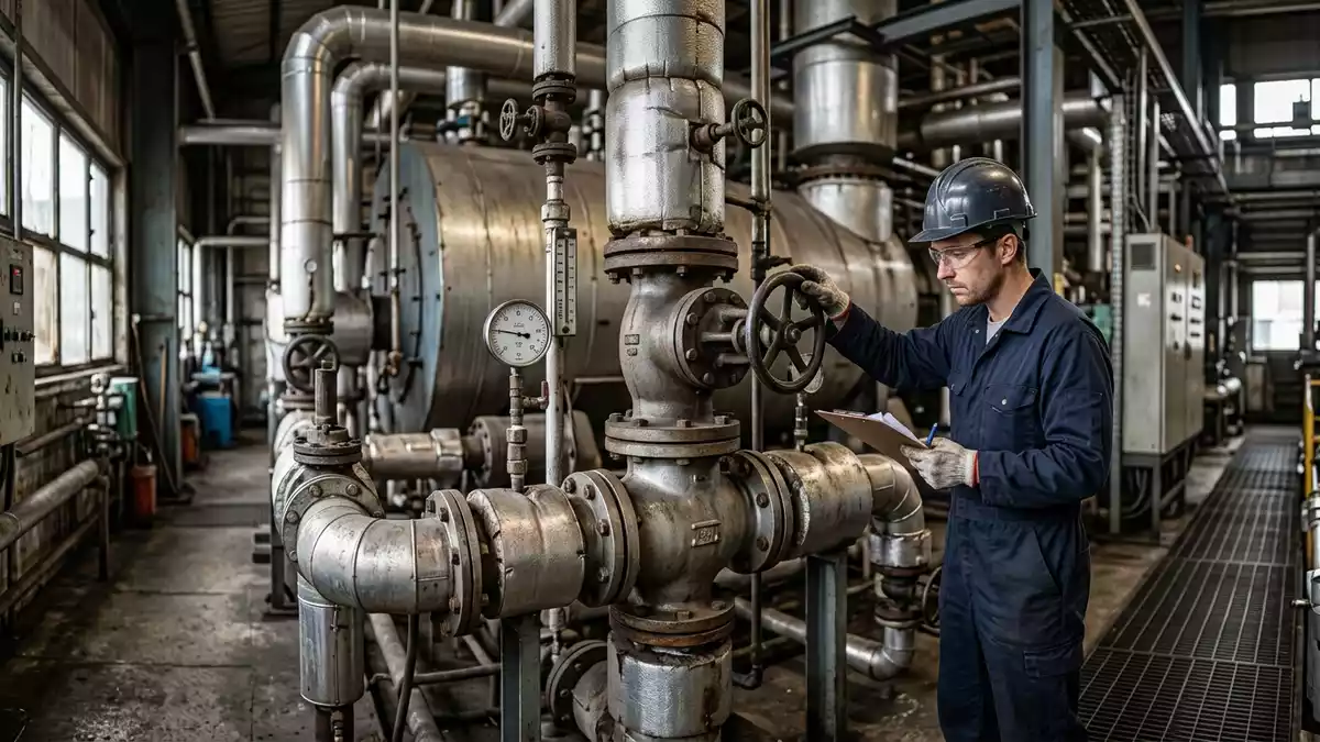 Fotorealistische Ansicht von Dampftechnik im Industriebetrieb in realer Umgebung