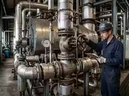 Fotorealistische Aufnahme von Dampftechnik im Industriebetrieb zum Thema Spirax Sarco Dampftechnik, ISIN GB0031424824, natuerliches Licht - Foto: THN