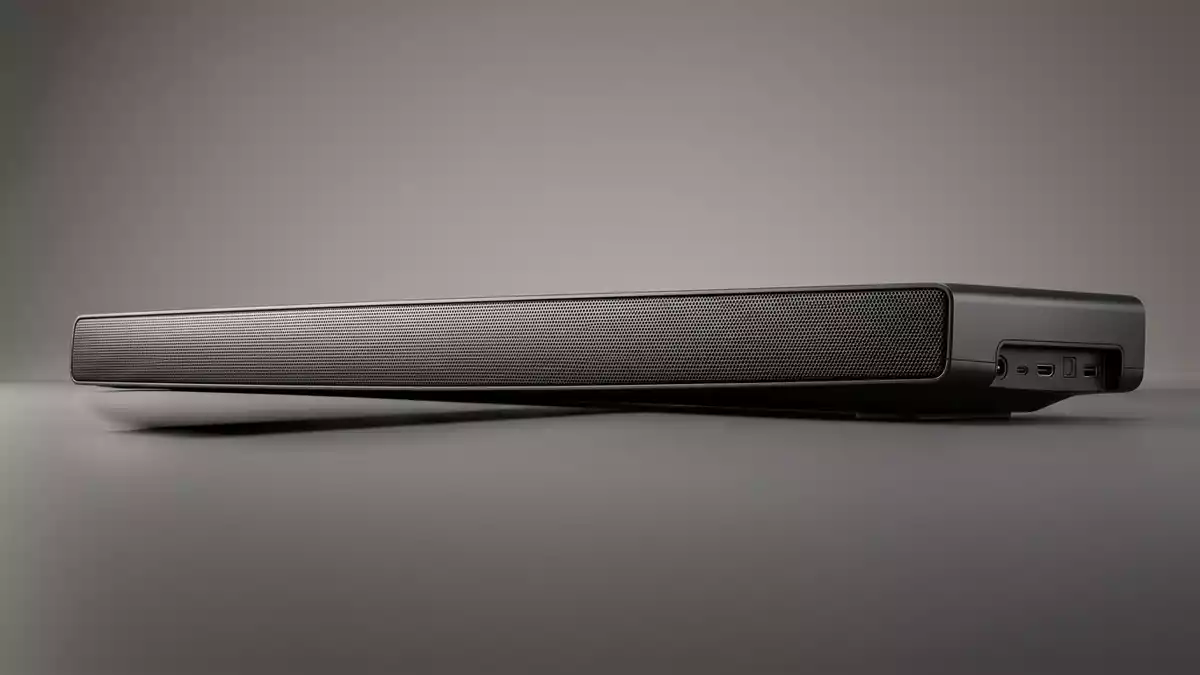 Fotorealistische Studioansicht von Soundbar in neutraler Produktdarstellung, neutral