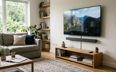 Fotorealistische Aufnahme von Soundbar im Wohnzimmer zum Thema Sonos Arc Soundbar, ISIN US83570H1086, natuerliches Licht - Foto: THN
