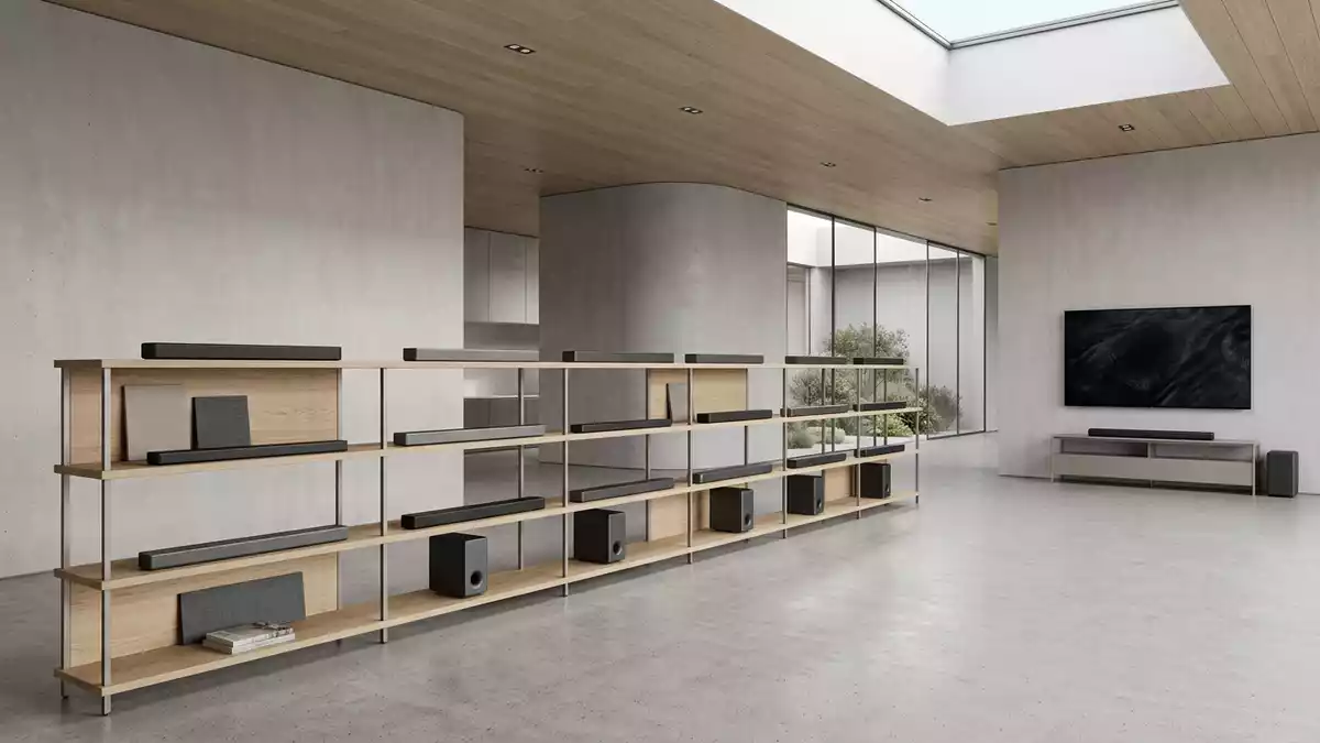 Architektur-Render im Elektronik-Fachmarkt mit Soundbar im Ausstellungsbereich
