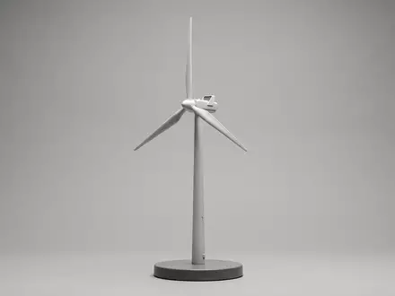 Fotorealistische Studioaufnahme von Windradmodell zum Thema Vestas Windrad, ISIN DK0010268606, klare Lichtfuehrung - Foto: THN