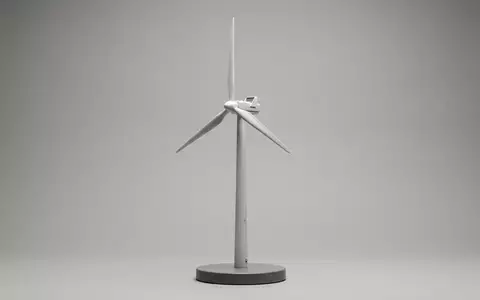 Fotorealistische Studioaufnahme von Windradmodell zum Thema Vestas Windrad, ISIN DK0010268606, klare Lichtfuehrung - Foto: THN