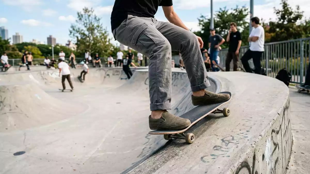 Fotorealistische Ansicht von Leinenschuh im Skatepark in realer Umgebung, neutral