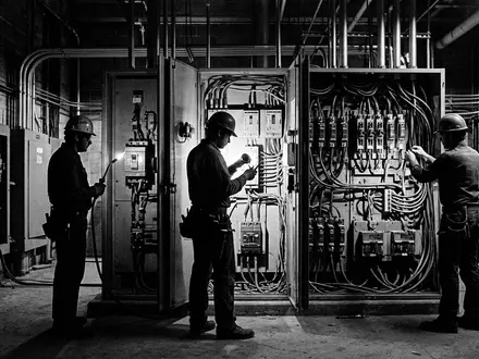 Schwarzweiss-Reportage mit Stromversorgung zum Thema Verbund Strom, ISIN AT0000746409, hoher Kontrast, sachlich dargestellt - Foto: THN