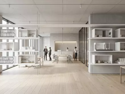 Architektur-Render im Immobilienbüro mit Mietwohnung zum Thema Vonovia Wohnung, ISIN DE000A1ML7J1, neutrales Tageslicht - Foto: THN