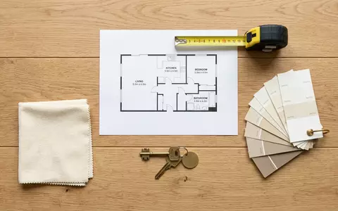 Flatlay-Arrangement rund um Mietwohnung zum Thema Vonovia Wohnung, ISIN DE000A1ML7J1, weiches Oberlicht - Foto: THN