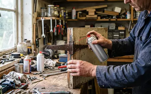 Fotorealistische Aufnahme von Multifunktionsöl in der Werkstatt zum Thema WD-40 Multifunktionsprodukt, ISIN US92923C1072, natuerliches Licht - Foto: THN