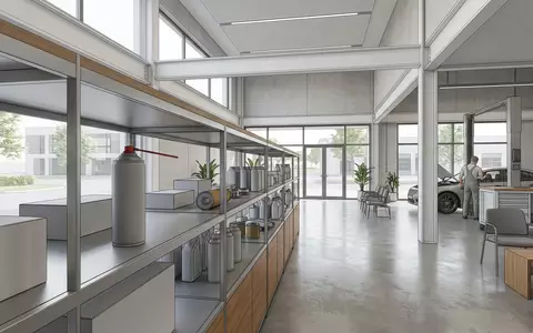 Architektur-Render im Autoteile-Fachhandel mit Multifunktionsöl zum Thema WD-40 Multifunktionsprodukt, ISIN US92923C1072, neutrales Tageslicht - Foto: THN