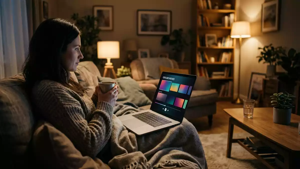Fotorealistische Ansicht von Streamingdienst im Wohnzimmer in realer Umgebung, neutral