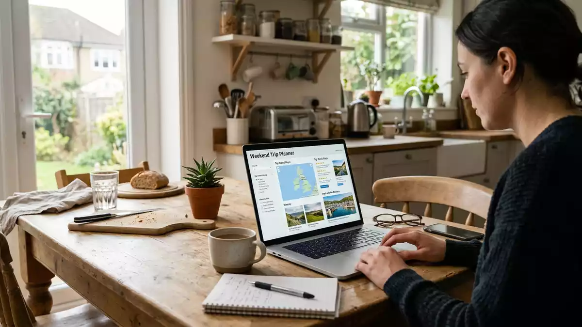 Fotorealistische Ansicht von Reiseportal zu Hause in realer Umgebung, neutral
