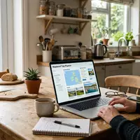 Fotorealistische Aufnahme von Reiseportal zu Hause zum Thema Tripadvisor Bewertung, ISIN US8969452015, natuerliches Licht - Foto: THN