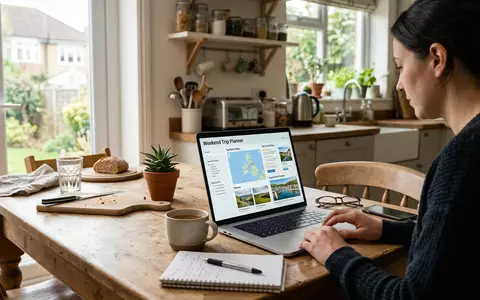 Fotorealistische Aufnahme von Reiseportal zu Hause zum Thema Tripadvisor Bewertung, ISIN US8969452015, natuerliches Licht - Foto: THN