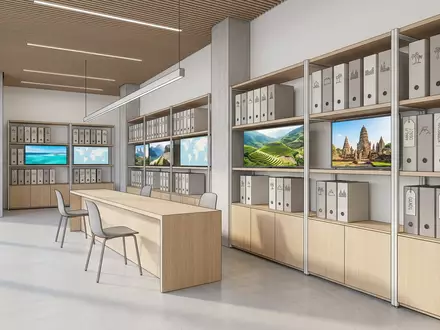 Architektur-Render im Reisebüro mit Pauschalreise zum Thema TUI Pauschalreise, ISIN DE000TUAG505, neutrales Tageslicht - Foto: THN