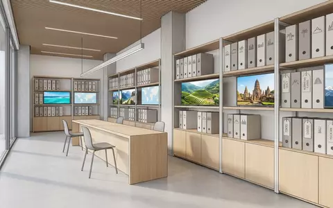 Architektur-Render im Reisebüro mit Pauschalreise zum Thema TUI Pauschalreise, ISIN DE000TUAG505, neutrales Tageslicht - Foto: THN