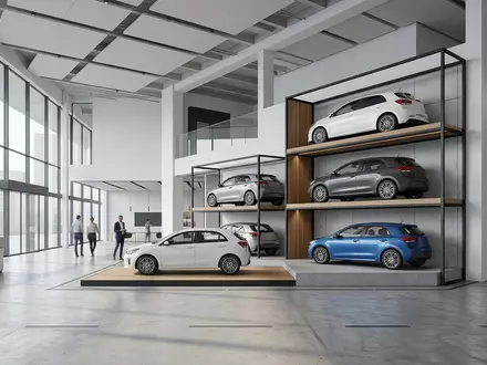 Architektur-Render im Autohaus mit Kleinwagen zum Thema Toyota Aygo X, ISIN JP3633400001, neutrales Tageslicht - Foto: THN