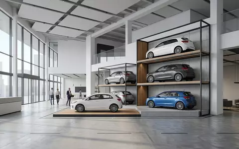 Architektur-Render im Autohaus mit Kleinwagen zum Thema Toyota Aygo X, ISIN JP3633400001, neutrales Tageslicht - Foto: THN