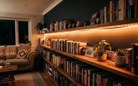 Fotorealistische Aufnahme von LED-Lichtstreifen im Wohnzimmer zum Thema Philips Hue Lightstrip, ISIN NL0011821392, natuerliches Licht - Foto: THN