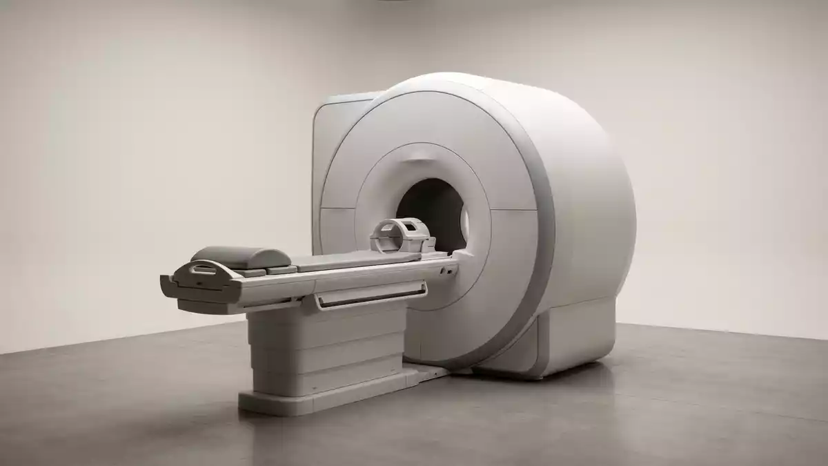 Fotorealistische Studioansicht von MRT-Scanner in neutraler Produktdarstellung