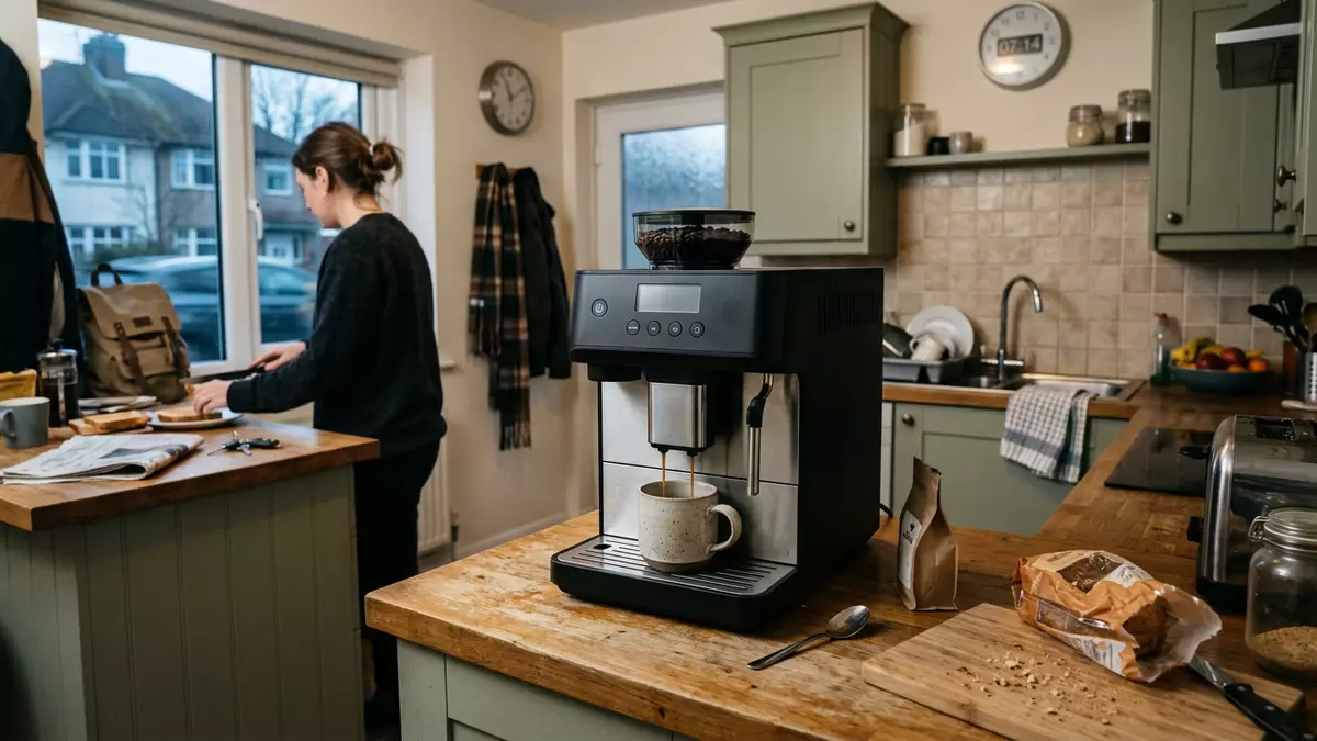 Fotorealistische Ansicht von Kaffeevollautomat in der Küche in realer Umgebung